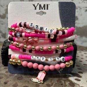 YMI Pink and Gold Beaded Bracelet Set